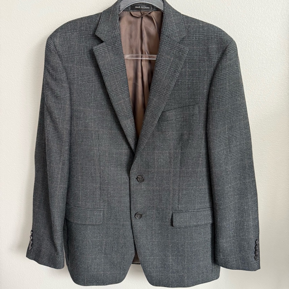 Lauren Ralph Lauren Men's Glen Plaid Gray Wool Blend‎ Sport Coat Blazer 40R
